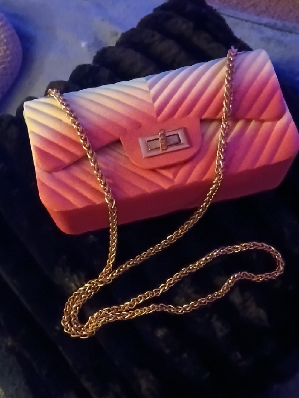 Pink Quilted Crossbody Bag with Gold Chain
